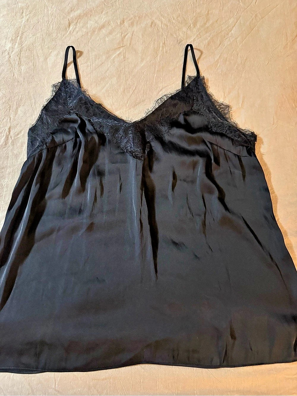 H&M Silky Lace Trim Camisole in Black Size XL